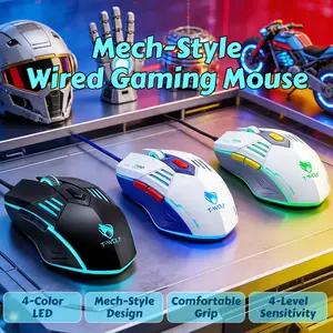 T-WOLF 6D Mech-Style Wired Gaming Mouse, 4-Color Lighting, 4-Level Sensitivity, Full-Size Design