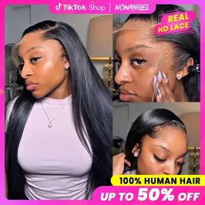 WOWANGEL 13x6 SKINLIKE Real HD Full Frontal Lace Wig Human Hair Pre Plucked, 250% Density Straight 28inch Extremely-thin HD Full Frontal Lace Wig Clean Self Growing Hairline Invisible Knots 24inch