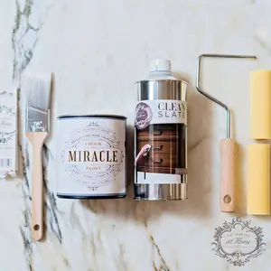 AMY HOWARD AT HOME - Miracle Paint Bundle – Water-Based Furniture & Cabinet Paint Kit with Clean Slate Cleaner, Brush & Foam Rollers, No Sanding or Priming, Fast Dry Satin Finish DIY Makeover