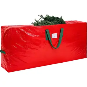 Durable Large Christmas Tree Storage Bag,Fits Up to 9 ft Artificial Trees,Heavy Duty Zipper&Reinforced Handles For Christmas Tree Bag,Protects Against Dust,Moisture & Damage,Red