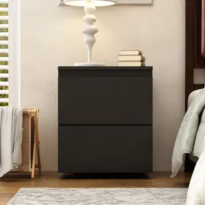 Modern 2-Drawer Wooden Nightstand – No Handle Bedside Table, Bedroom Storage Cabinet