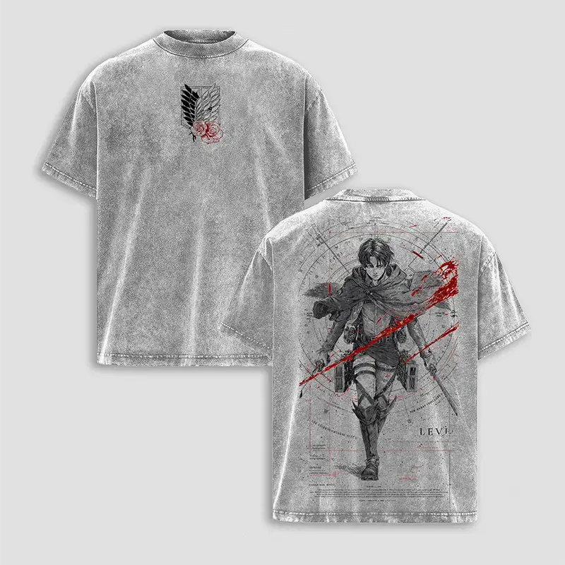 Levi Ackerman – Attack on Titan AOT Washed T-Shirt, Tanktop, Sweatshirt and Hoodie Oversize Unisex, Heavy Cotton Casual Streetwear Vintage Urban Outfit Fashion Clothes Top Anime Fans for Men and Women