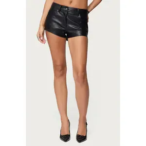 Edikted Women's Mid Rise Faux Leather Micro Shorts
