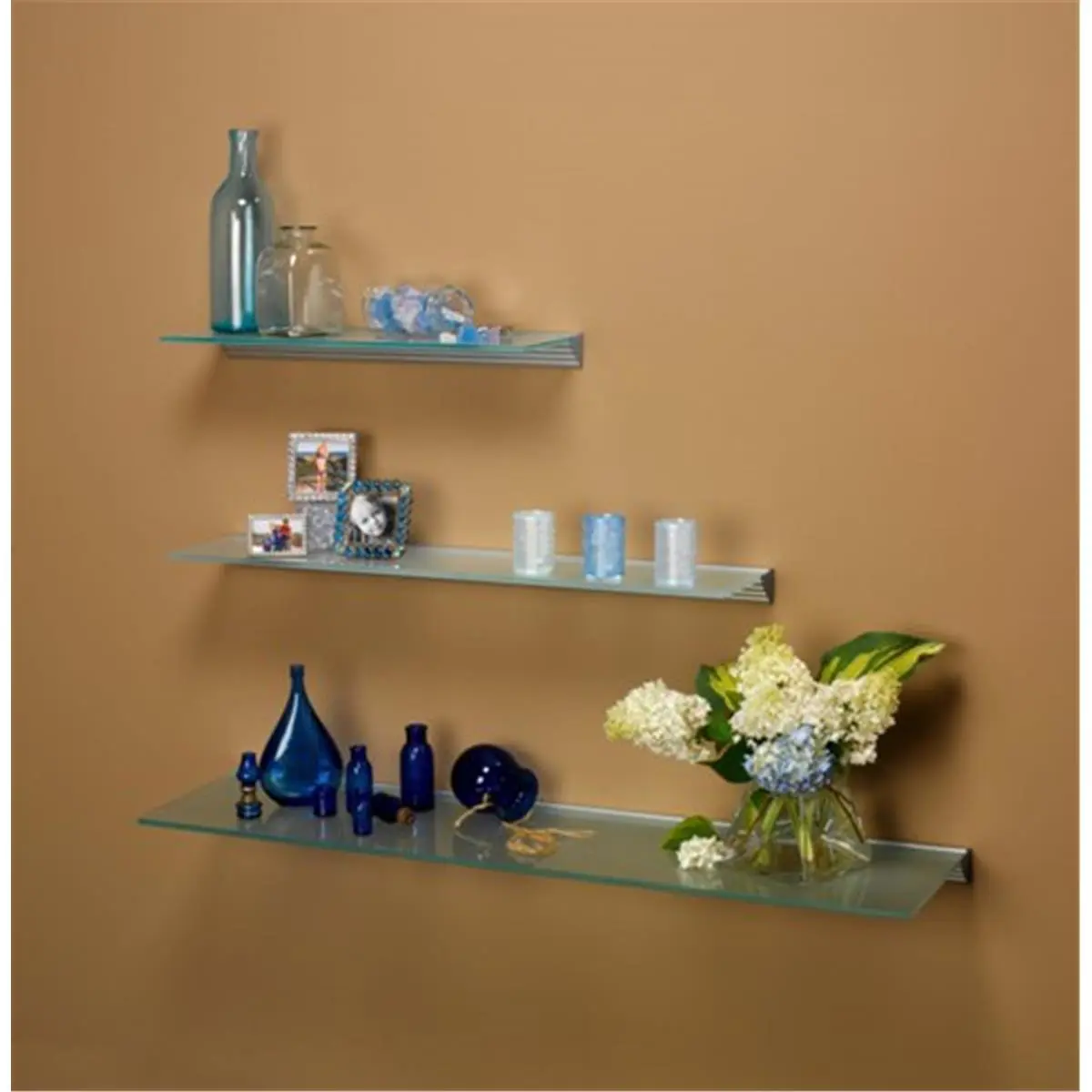 212 MAIN Amore Designs 12x36 in Glace Style Tempered Glass Wall Mount Shelf - Commercial Office Furniture Decor & Durable Storage Solution, Shelves