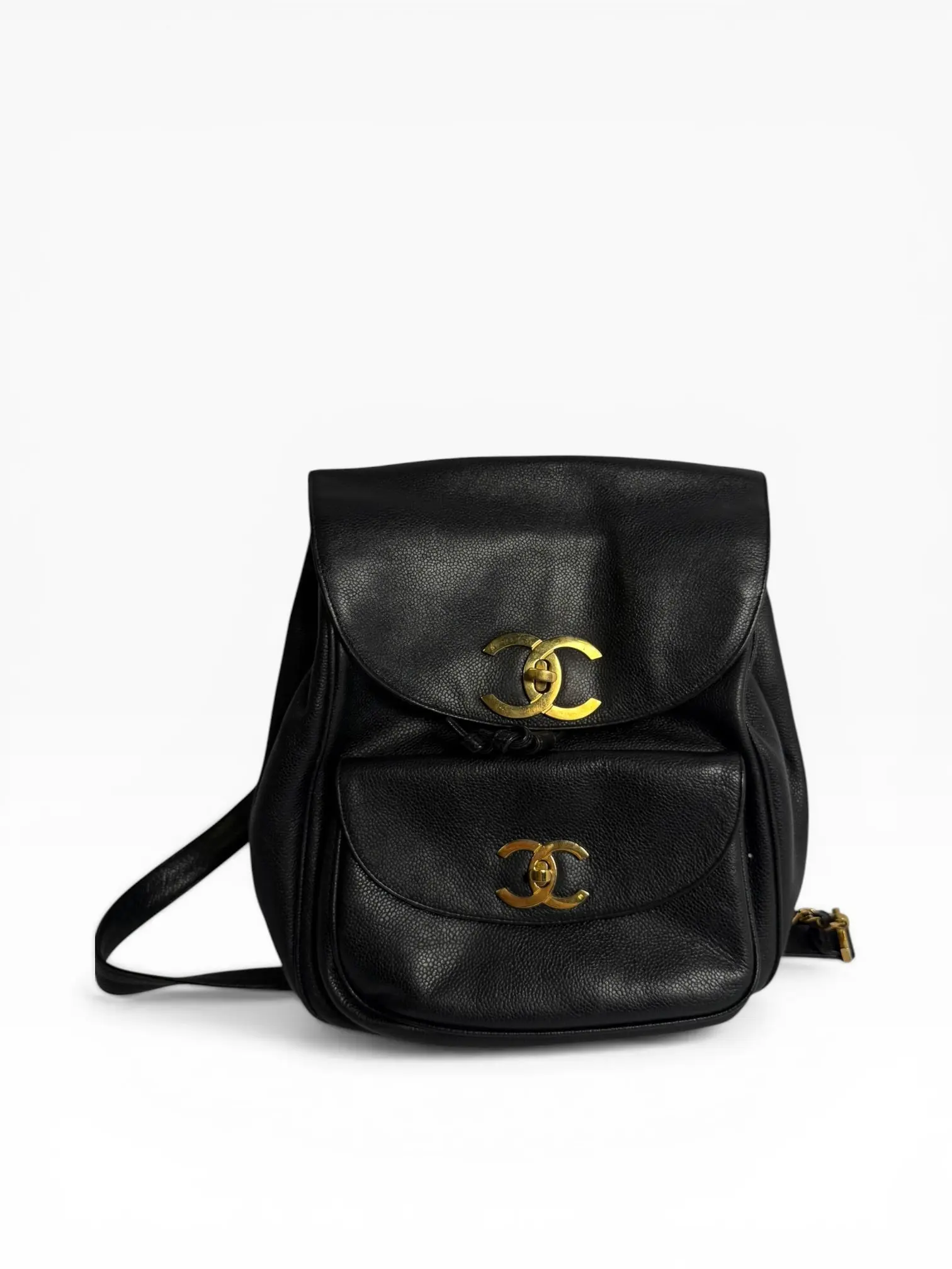 Pre-owned CHANEL Leather Shoulder bags Vintage Double CC Backpack Black 24k GHW T5972