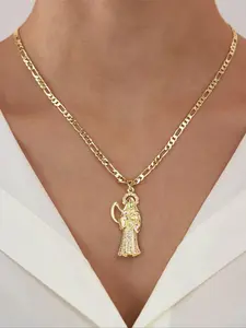 14k Dia De Los Muertos Saint Death Pendant Necklace, Unique Unisex Copper Chain Jewelry for All Seasons, Perfect Festival Gift