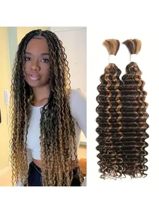 2 Bundles #4/27 Ombre No Weft 100% Unprocessed 12A for 100g/Pack 14-28inch Deep Wave Braiding Hair Extensions Water Wave, No Weft, for All Light Beige Tones, Boho Braids, Wet And Wavy, Boho Curly, Multi-color selection Braiding