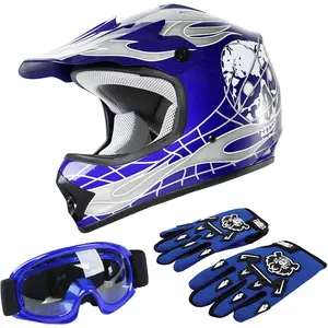 Youth Motocross ATV Helmets Offroad Street Dirt Bike Go-Kart BMX MX Full Face Helmet Blue Skull Samll Size