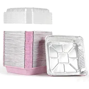(40 Pack) 8x8 Square Aluminum Baking Cake Pans with Clear Lids Pink Foil Pans Disposable Food Containers Great for Cooking Heating Storing Prepping Food