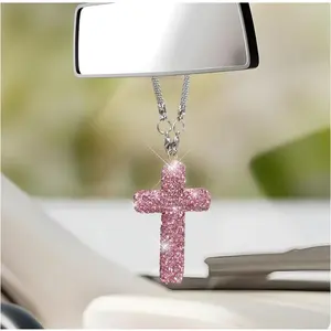 Bling   Ornament,  Rhinestone  Pendant Rearview Mirror  Accessories, Sparkling Religious Charm  Interior Decoration for Women Men ()