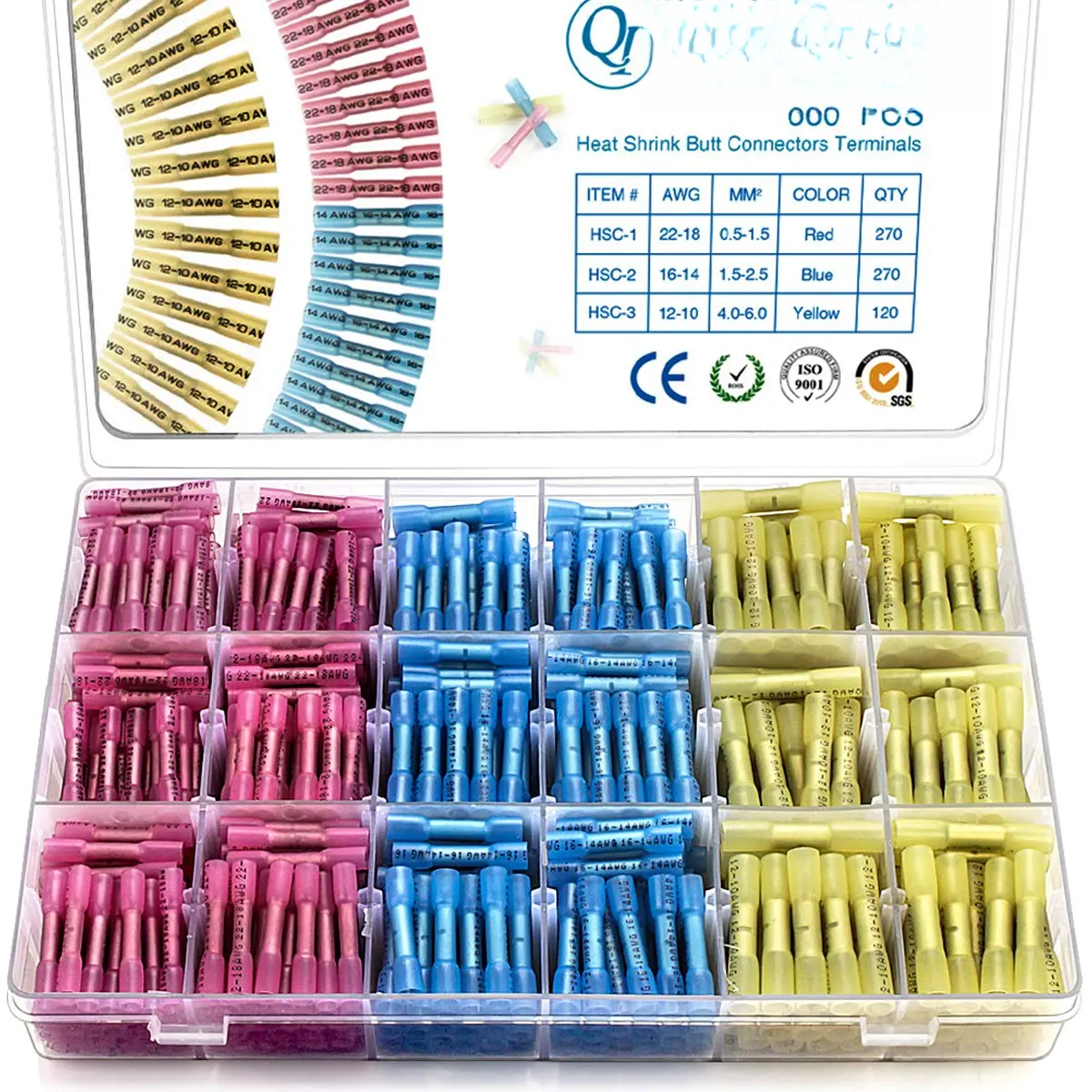 660-Count Synthetic Copper Insulated Heat Shrink Crimp Connectors Terminals, Butt Splice Electrical Wire Splice for Automotive-Marine Boat Use, CE Compliant to Prevent Wire Failure