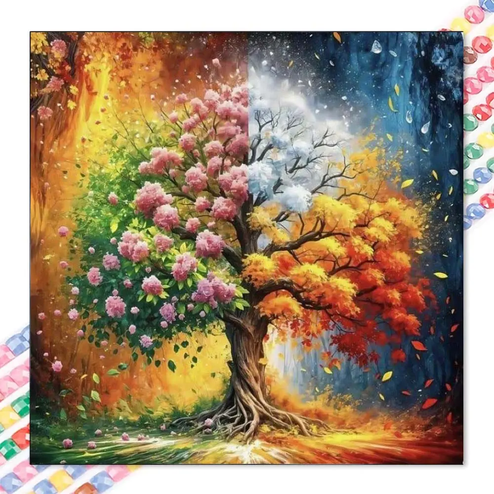 1 DIY diamond painting kit, 5D diamond art set, DIY decoration, Four Seasons Tree diamond painting kit, full round diamonds, mosaic, diamond art, Diy Diamond Arts, DIY home decor, suitable for Christmas.