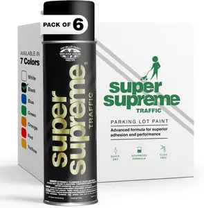 Fox Valley Super Supreme Traffic Marking Paint – 18 oz (6-Pack) Black, Fast-Drying, Long Lasting, Durable & Weather-Resistant - Marking Paint for Roads, Parking Lots, Sidewalks & Factory Floors, Black