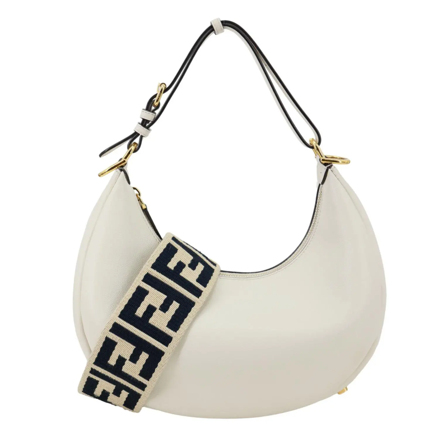 Pre-owned FENDI Leather Shoulder Bags graphy Small Hobo Bag Off White