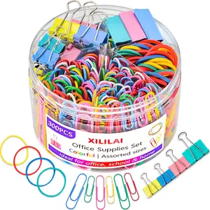 Paper Clips Binder Clips, Colored Office Clips Set - Back to School Supplies- Assorted Sizes Paperclips Paper Clamps Rubber Bands for Office and School