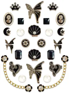 26 Pcs Vintage Gold Resin Shoe Buckles, Butterfly Pearl Chain DIY Shoe Accessories, Hole-In-Shoe Decorations, Shoe Charms
