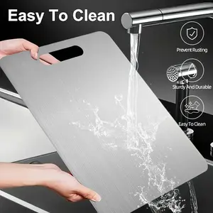 Premium Stainless Steel Cutting Board with Handle - Double-sided Design for Cutting Fruits, Vegetables, Bread, and Meat - Essential Kitchen Tool - Easy-to-Clean and Durable Cutting Board, Food Cutting Board, Kitchen Chopping Board