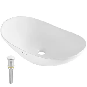 VEVOR Oval Vessel Sink, 23.3" x 14.2" Bathroom Vessel Sink Bowl Countertop, White Ceramic Bathroom Sinks Above Counter, Bowl Sink with Modern Style, Well-Packaged for Bathroom, Hotel, Toilet, RV