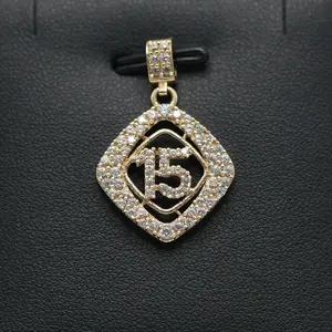 14K Gold Iced Out Quinceañera Dimond Shaped Pendent