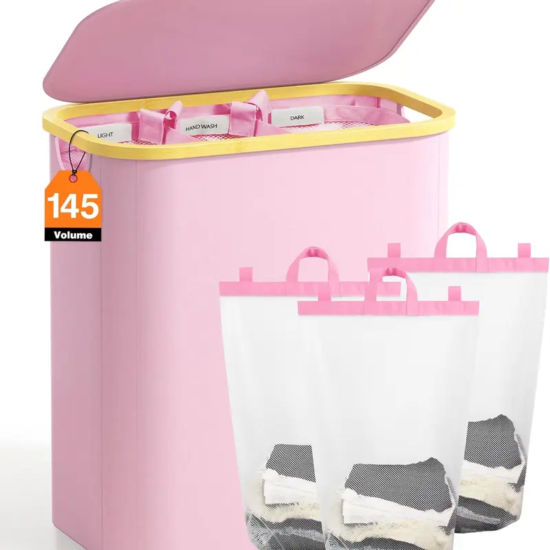 Hampers for Laundry Basket with Lid, 145L  3 Section Clothes Divided Organizer for Bedroom, Laundry Room, Dirty Clothing Hamper,