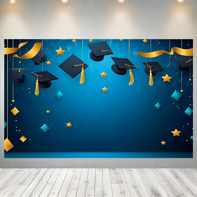 Graduation & Grad Celebration Backdrop – Festive Theme Tapestry, Wall Hanging, Photography Background, Polyester HD Print, Indoor, Outdoor, Party, Event Decor