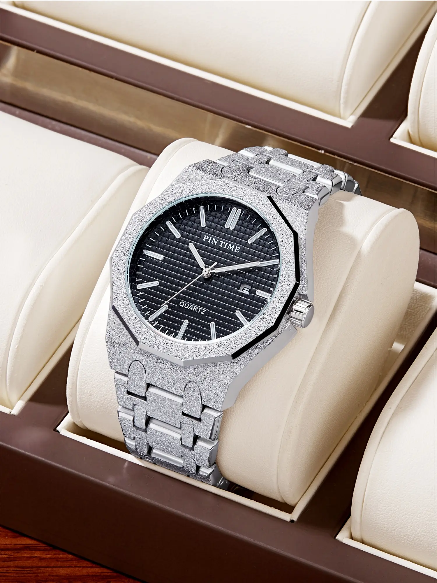 Men's Quartz Watch, Stainless Steel Band, Waterproof Night Glow, Trendy Hip Hop Design, Business Calendar Wristwatch, Business Fashion Watches, Quartz Analog Watch, Fashionable Wristwatch