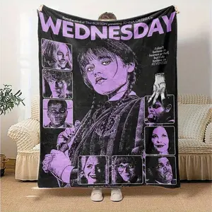 Wednesday theme print inspired flannel blanket, soft, comfortable and durable, suitable for sofa, bedroom, office in all seasons