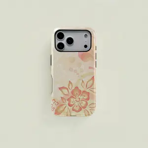 Elegant floral circle background pastel color double layer protective case solid 2 in 1 protective case for iPhone 17 16 15 Pro 14 13 12 11 Pro Max 14 Plus 15 Plus 16Plus 17Plus Samsung Galaxy S25 S24 S23 Ultra series protective case couple mobile ph 1 pc