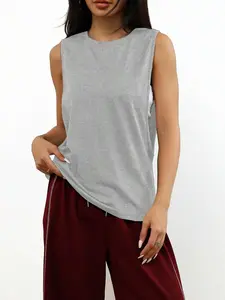 Loose Comfortable Casual Plain Sleeveless Pullover Top For Daily, Running, Fitness, Spring/Summer Sports
