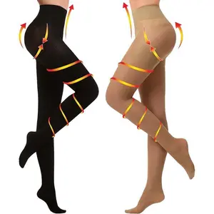 Women’s Compression Tights/Stockings, 15–20 mmHg, adjustable thigh-high compression—soft plush fabric, solid color, machine washable; spring and autumn compression socks for office, casual, and formal wear