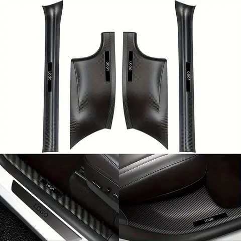 Topfit Carbon Door Sill Protector & Rear Scuff Plate Guard for Tesla Model Y 2020-2026, ABS Material, Front Fiber Painting, Durable, Lightweight, Easy Install, Emblem, Handle, Car Accessories