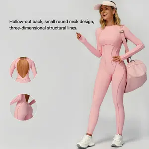 Women's Long Sleeve Open Back Fitness Bodysuit - Seamless Compression Yoga Bodysuit with Open Back, Breathable One-Piece Sportswear for the Gym and Fitness Tennis Skirt with Shorts and Tie-Front Tracksuit, Sports Hiking workout sets for women