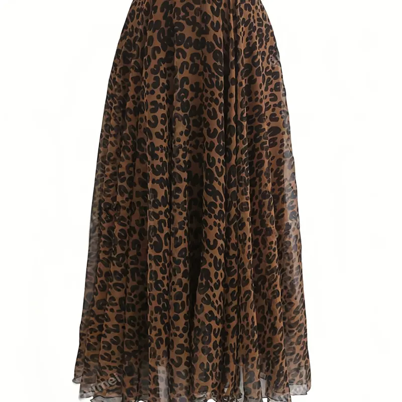【Black Friday】Women's Leopard Print Elastic Waist A-Line Skirt, Elegant Long A-Line Skirt, Woven Fabric, Moderate Thickness for All Seasons Wear