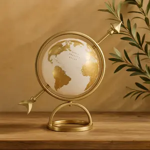 Armillary Gold Aluminum Metal Educational/Geographic Earth Globe with White Center