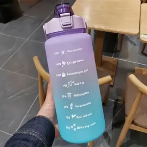2000ml Large Capacity Water Bottle with Straw & Time Marker, 1 Count Gradient Color Drinking Bottle with Lid & Handle, Portable Drinking Cup for Outdoor Sports, Travel Water Bottle, Reusable Drinkware