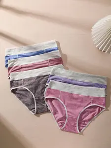 Plus Size 5pcs Colorblock Mid Rise Panty, Soft Comfy Breathable Knicker for Daily Wear, Women's Underwear for All Seasons, Colorblock Panties