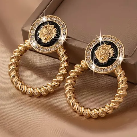 Lion Head Design Hoop Earrings, Statement Hoops Earrings, Fashionable Jewelry for Women, Trendy All-match & Exquisite Jewelry for Birthday Gift, Circular Hoop Earrings