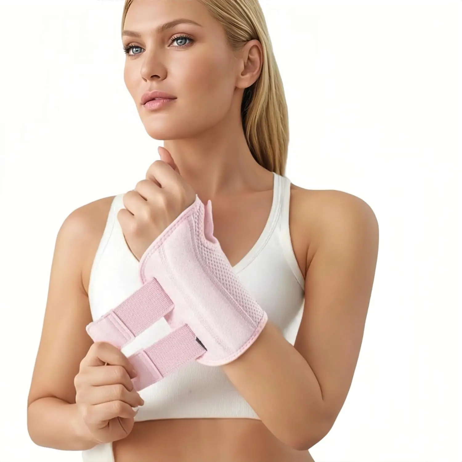 Wrist Brace Support, Pink, Adjustable Compression Sleeve with Aluminum Stabilizers, for Carpal Tunnel and Joint Pain Relief