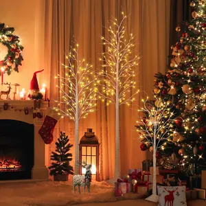 VeriNatural 3-Pack LED Birch Trees  4FT+6FT+8FT Pre-Lit Christmas Decor Set perfect housewarming