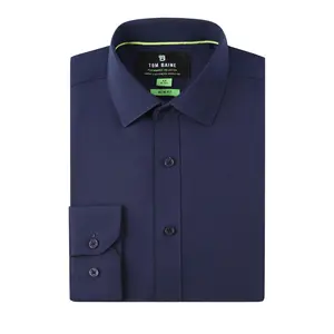 Tom Baine The Original Stretch Navy Fitted Long Sleeve Minimalist Shirt for Men 93% Polyester 7% Spandex Casual Summer Medium Length Plain Fabric