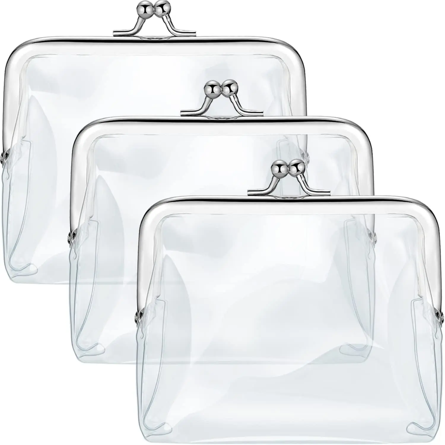 3 Pieces Clear Coin Purse Small Clear Wallet for Women Transparent Change Purse Kiss Lock Plastic PVC Coin Wallet