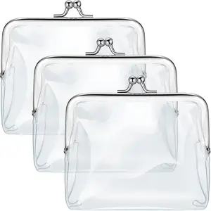 3 Pieces Clear Coin Purse Small Clear Wallet for Women Transparent Change Purse Kiss Lock Plastic PVC Coin Wallet