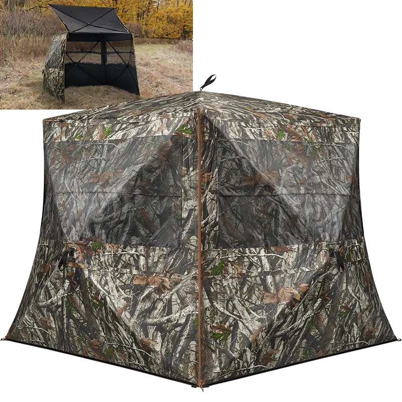 OptiGuard360 3 Person See Through Deer Blind | 360° Portable Pop Up Hunting Ground Blind for Deer with Low Hub & Wide Bottom Design