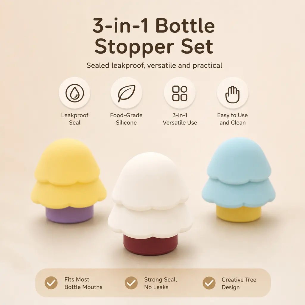 1 Count, Silicone Pine Tree Shaped 3-in-1 Bottle Opener, Detachable Multi-Functional Tool for Opening Bottles and Sealing Wine Bottles for Daily Home Kitchen Use