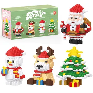 Christmas Holiday Building Blocks Set Compatible with  Christmas themes 4-in-1 mini building block combo Pixelated Christmas-themed blocks Festive gift box packaging Suitable for ages 7-12 DIY  gift (4-in-1 set)