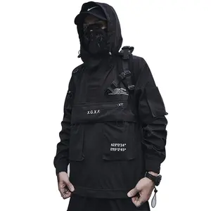 LB9053 Niepce Black Techwear Cargo Jacket with Hood