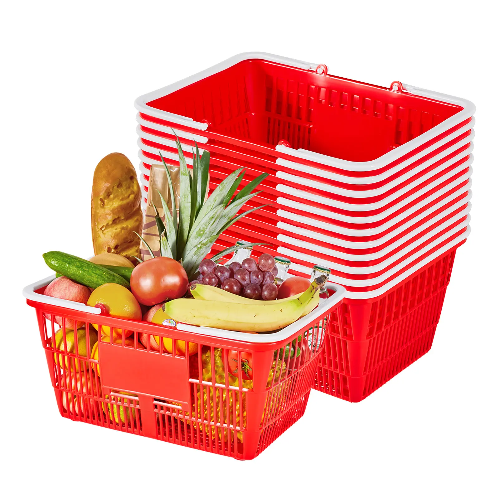 【DealsForYouDays】VEVOR 12-PC Stackable PE Plastic Shopping Baskets - 21L Smooth Dual-Handle Dense Mesh Home Organizers20 lbs CapacityPortable Carrying Caddy Set for GroceryRetailHome Use (Red), Organiser