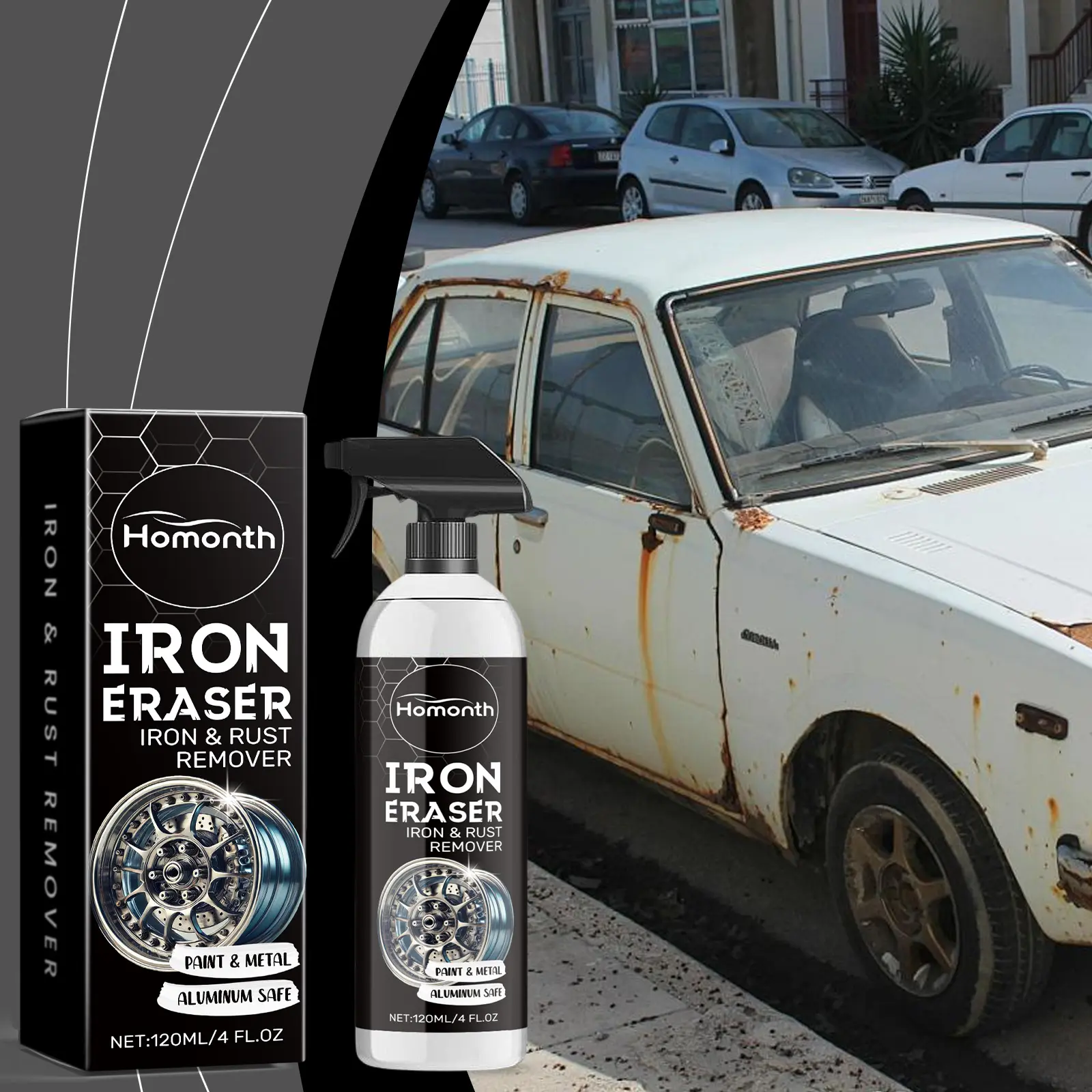 Automotive Surface Care Cleaner by Homonth Multi-Purpose Car Wash Agent Clean Surface Grime Light Rust Marks Boost Glossy Look for Vehicle Tires & Metal Parts