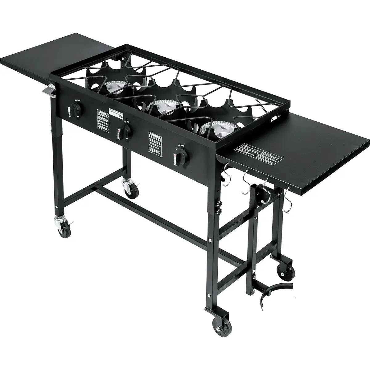 Portable Cast Iron Triple Burner Propane Stove, 87,000 BTU Outdoor Cooktop Station with Drop-Down Side Tables, Outdoor Camping Equipment, Camping Accessories, Camping Supplies, Portable Kitchen