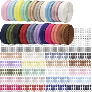 Colorful Zipper Set, 5 Sets/20 Sets (Different Color Combinations) Button Zipper & Zipper Head Set, DIY Zipper Replacement for Clothes, Bag, Home Textiles